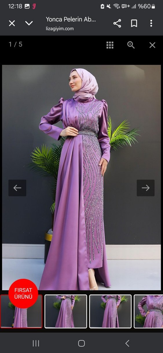 lila Uzun Kollu Drapeli Abiye Elbise - Görsel 3