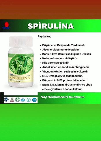 Spirulina 120 Tablet 250mg Takviye Edici Gıda