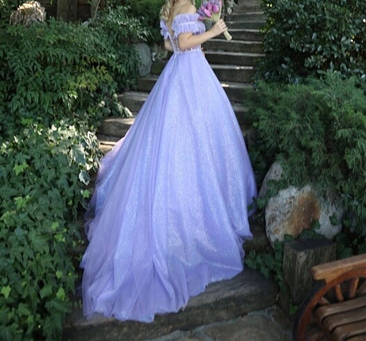 xs Beden Prenses model lila nişan elbisesi