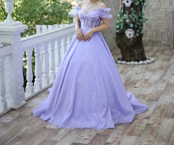 xs Beden mor Renk Prenses model lila nişan elbisesi