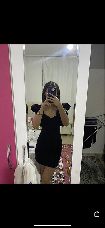 Zara göğsü kulplu balon kol mini elbise