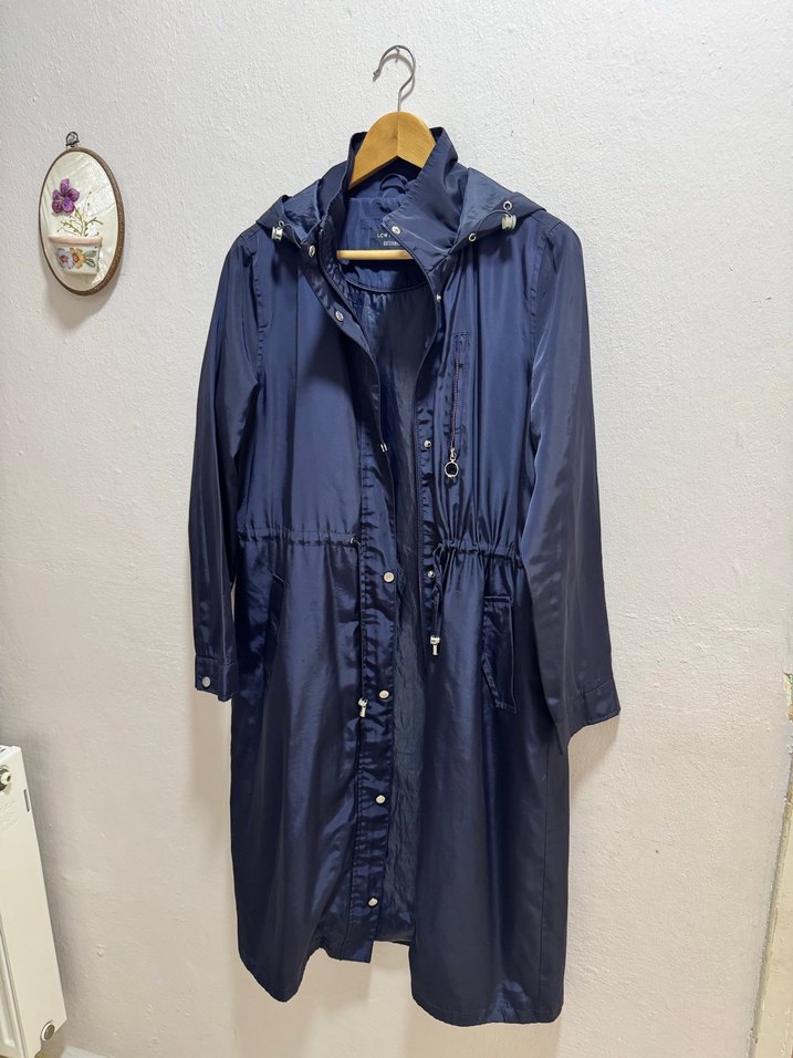 Düğmeli Lacivert Uzun Yağmurluk - Görsel 2