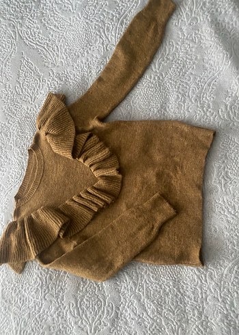 Kahverengi Fırfırlı Bohem Kadın Kazak - Görsel 2