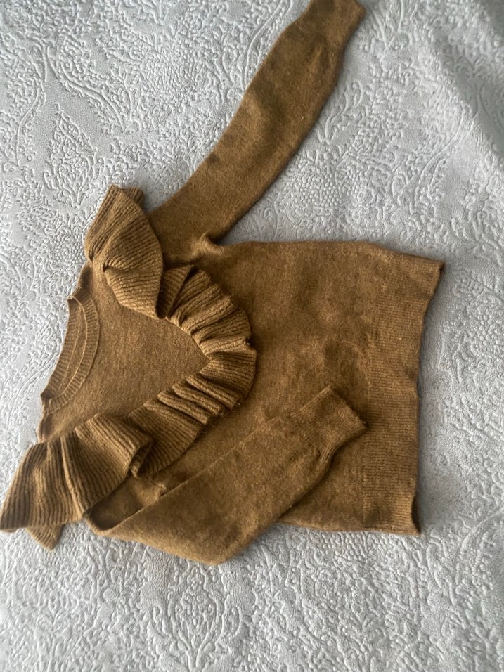 Kahverengi Fırfırlı Bohem Kadın Kazak - Görsel 2