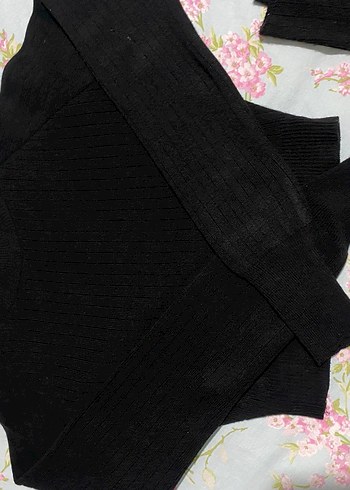 Siyah yarım balıkci orgu crop kazak pantolon triko Alt ust takim - Görsel 3