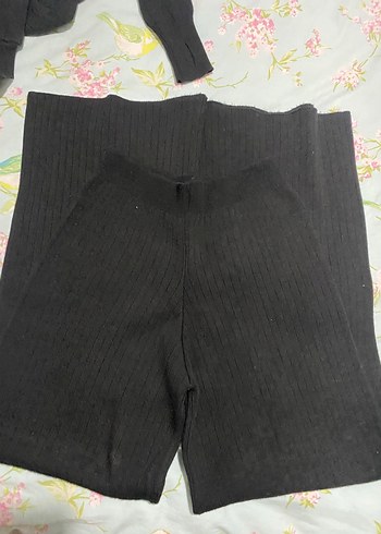 Siyah yarım balıkci orgu crop kazak pantolon triko Alt ust takim - Görsel 5