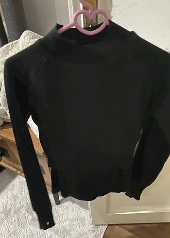 Siyah yarım balıkci orgu crop kazak pantolon triko Alt ust takim - Görsel 4