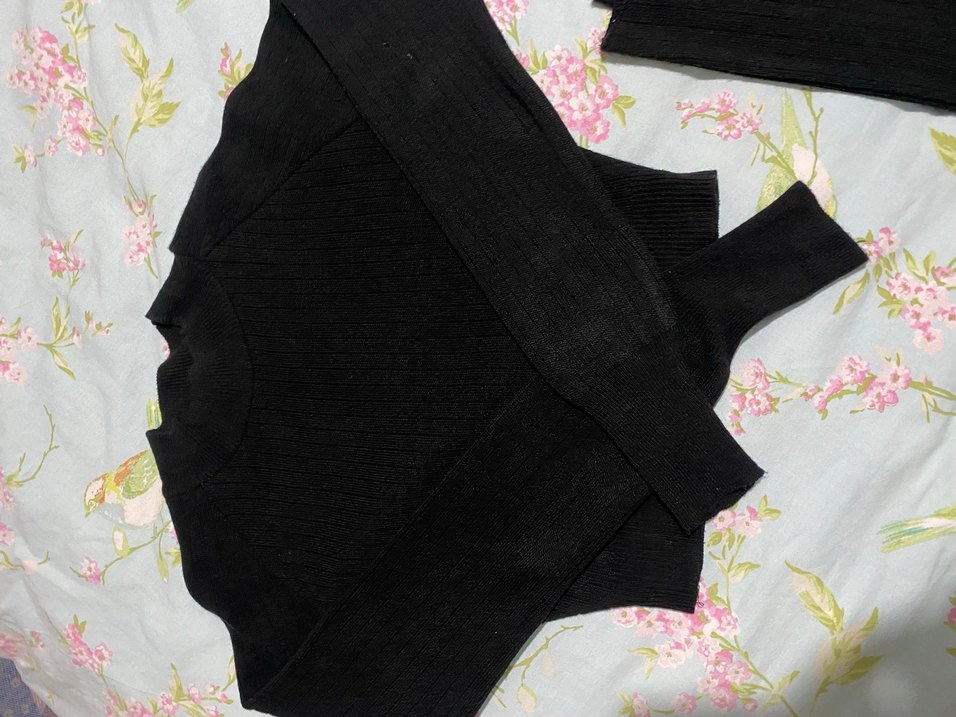 Siyah yarım balıkci orgu crop kazak pantolon triko Alt ust takim - Görsel 3