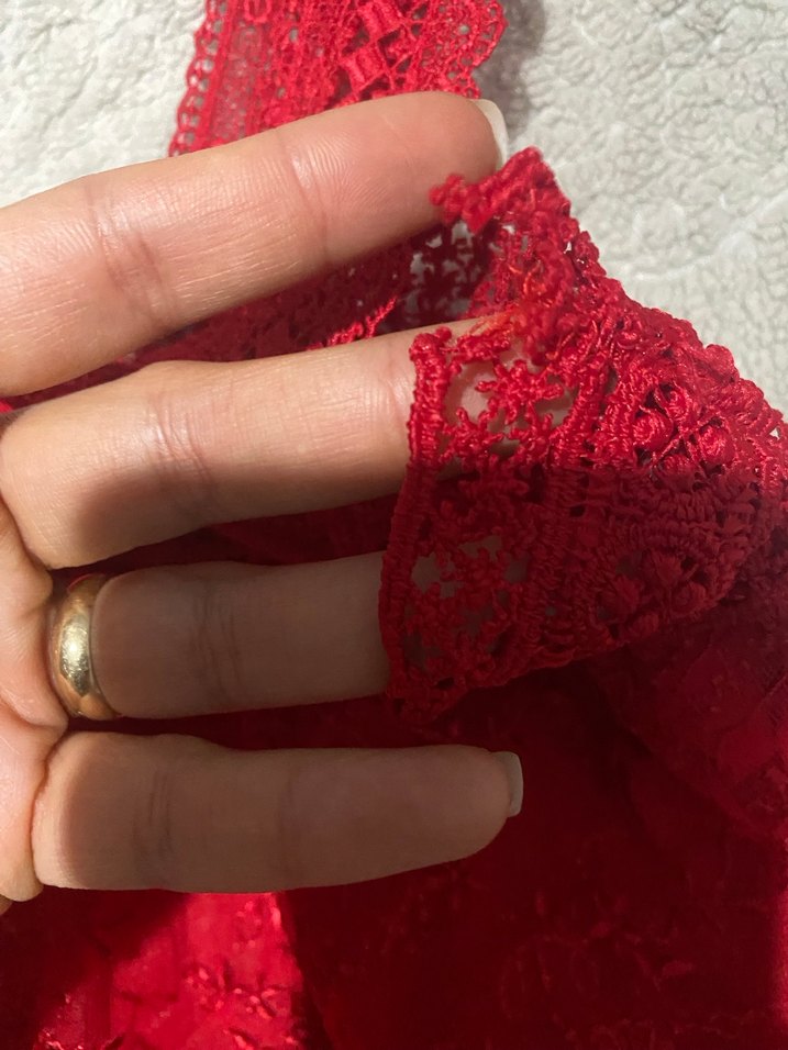 Dantel İşlemeli Kırmızı Mini Bluz - Görsel 2