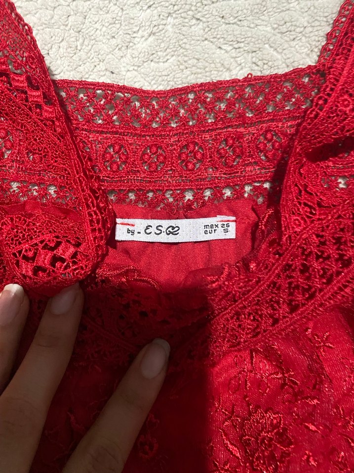 Dantel İşlemeli Kırmızı Mini Bluz - Görsel 3