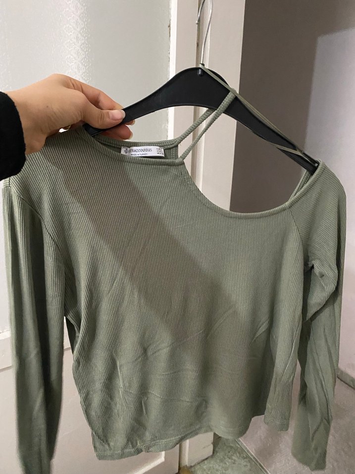 Uzun Kollu, Asimetrik Yaka Kadın Bluz - Görsel 2