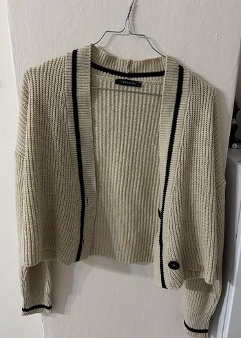 Bej V Yakalı Örgü Kadın Hırka - Görsel 2