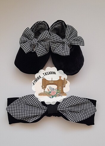 Kadife bebek patik ve bandana takımı