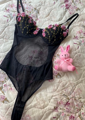 Siyah Çiçek Nakışlı Babydoll