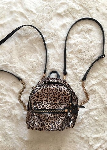 Beden Kadife Detaylı Leopar Mini Sırt Çantası