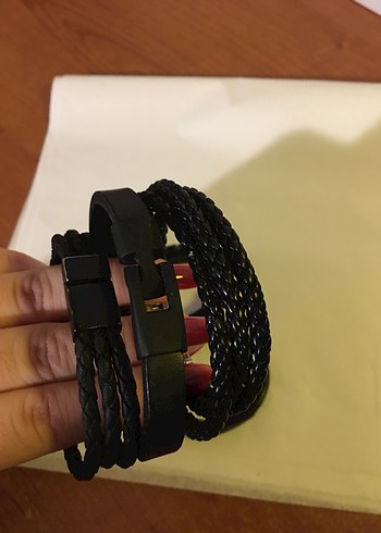 Erkek Siyah 5 adet deri Bileklik Seti kaliteli - Görsel 6