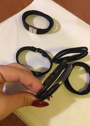 Erkek Siyah 5 adet deri Bileklik Seti kaliteli - Görsel 10