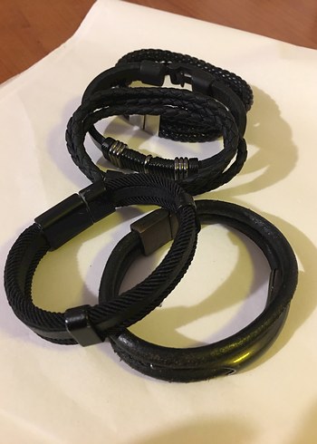 Erkek Siyah 5 adet deri Bileklik Seti kaliteli - Görsel 3