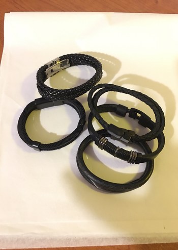Erkek Siyah 5 adet deri Bileklik Seti kaliteli - Görsel 5