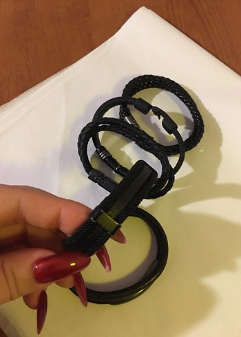 Erkek Siyah 5 adet deri Bileklik Seti kaliteli - Görsel 8