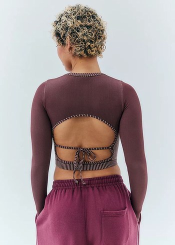 Bordo Baskılı Uzun Kollu Fit Triko Üst - Görsel 4