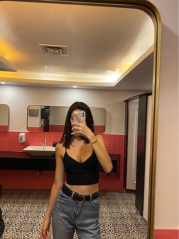 Sırtı açık saks mavisi crop