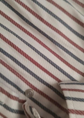 Düğmeli Erkek Gömlek, Beyaz Çizgili, Regular Fit kısa kollu - Görsel 2