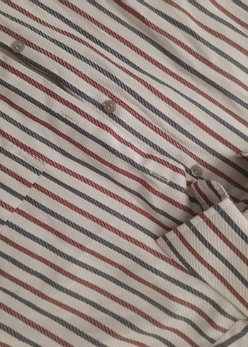 Düğmeli Erkek Gömlek, Beyaz Çizgili, Regular Fit kısa kollu - Görsel 3