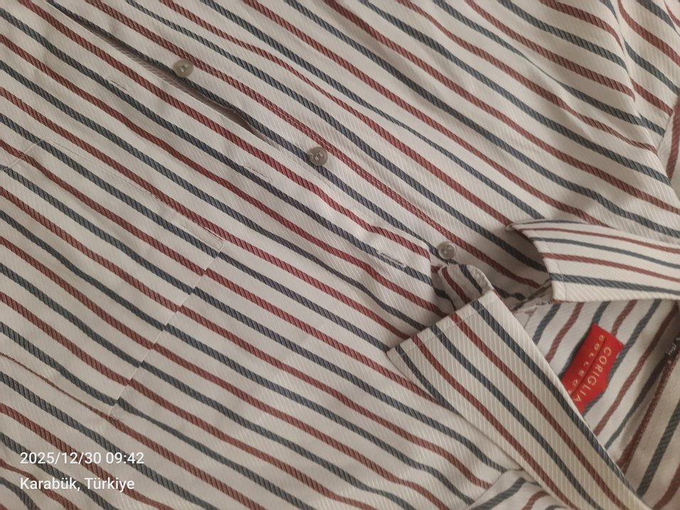 Düğmeli Erkek Gömlek, Beyaz Çizgili, Regular Fit kısa kollu - Görsel 3