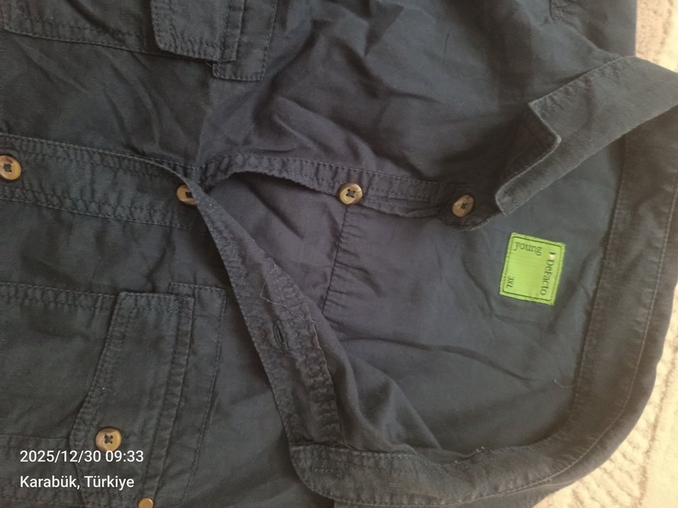 DeFacto lacivert Keten Kısa Kollu Erkek Gömlek - Görsel 2