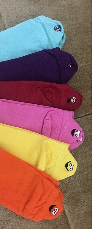 6 Çift Emoj Desenli Çorap+6 Çift Kolej Desenli Çorap