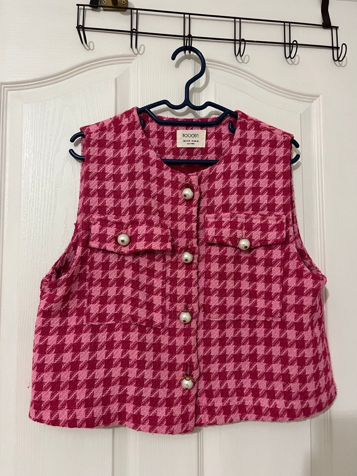 Pembe Düğmeli Triko Yelek - Görsel 3