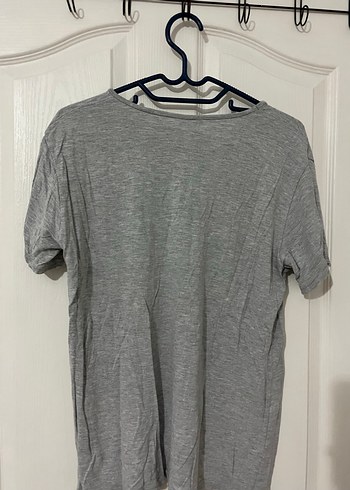 Gri Kısa Kollu Keten Tişört - Görsel 2