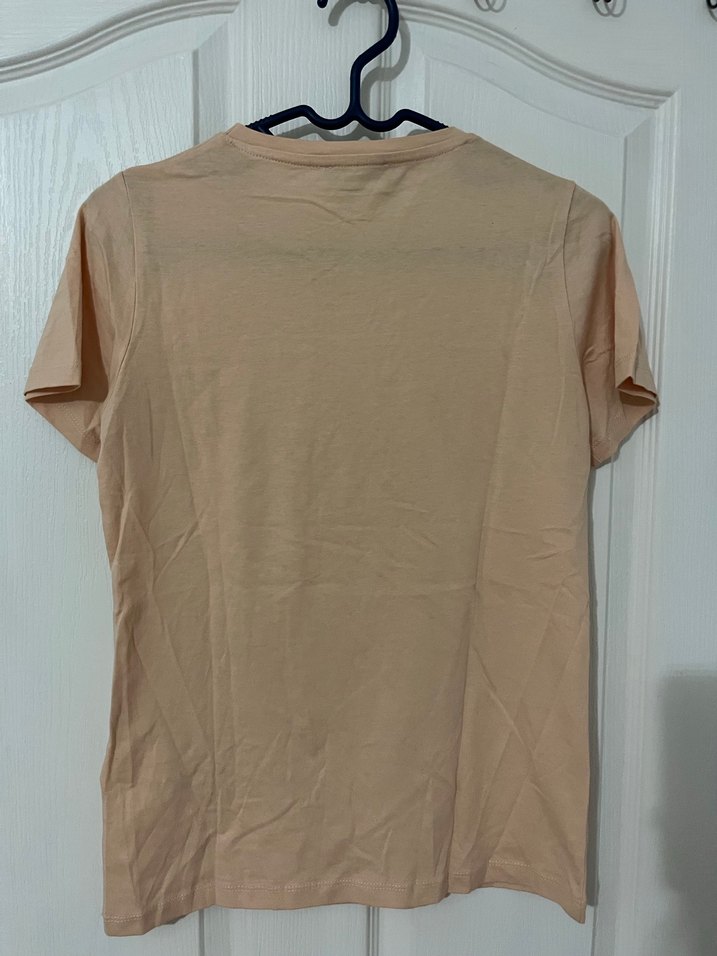 Kadın Bej Kısa Kollu Pamuklu Tişört - Görsel 2