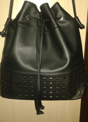 Yeni koton siyah geniş bucket çanta