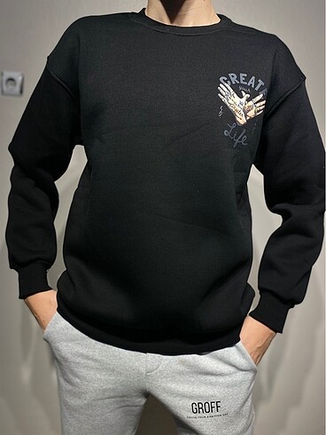 l/xl Beden siyah Renk Üç İplik Siyah Baskılı Sweatshirt