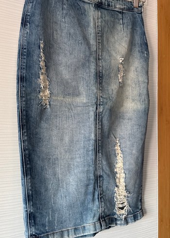 Düğmeli Kadın Midi Denim Etek - Görsel 2