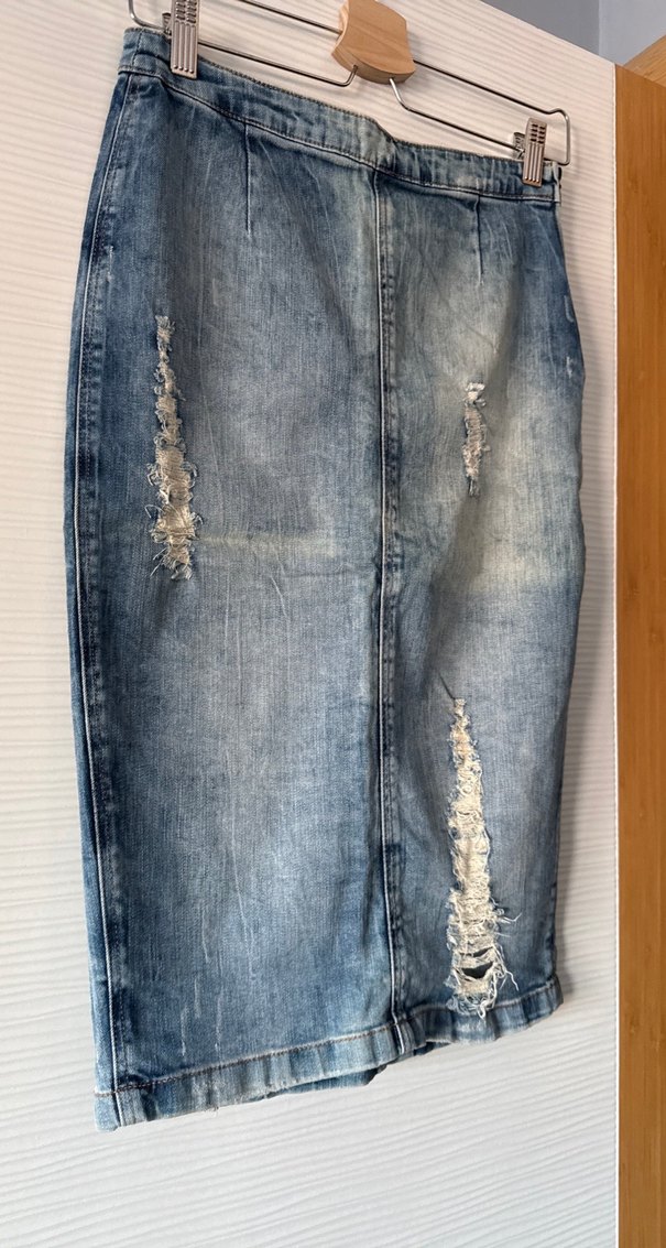 Düğmeli Kadın Midi Denim Etek - Görsel 2