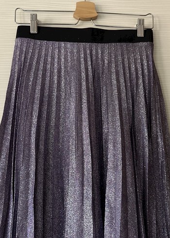 Uzun Pliseli Simli Mor Kadın Etek - Görsel 5