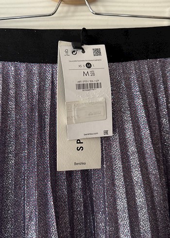 Uzun Pliseli Simli Mor Kadın Etek - Görsel 8