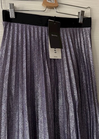 Uzun Pliseli Simli Mor Kadın Etek - Görsel 6