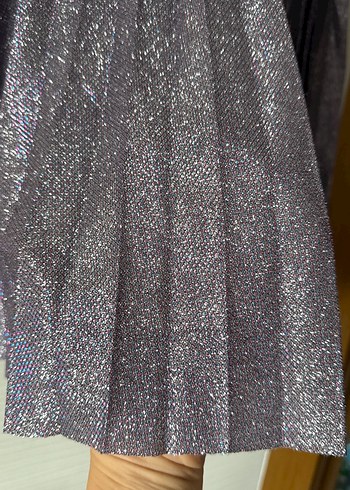 Uzun Pliseli Simli Mor Kadın Etek - Görsel 7