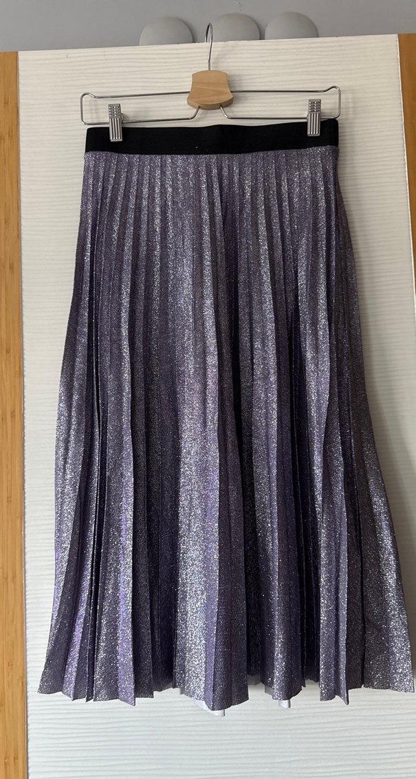 Uzun Pliseli Simli Mor Kadın Etek - Görsel 4