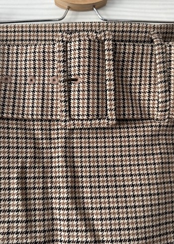 Bej Ekose Desenli Kemerli Midi Etek - Görsel 5