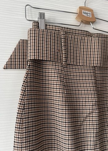 Bej Ekose Desenli Kemerli Midi Etek - Görsel 8