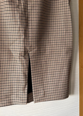 Bej Ekose Desenli Kemerli Midi Etek - Görsel 7