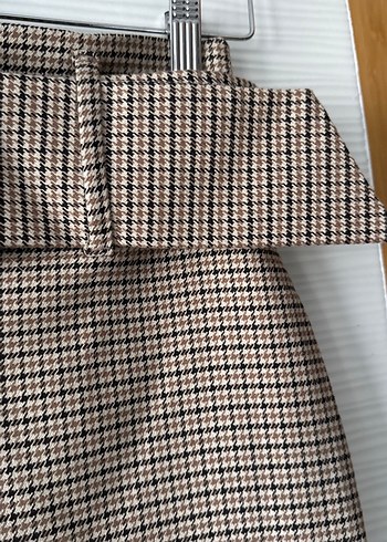 Bej Ekose Desenli Kemerli Midi Etek - Görsel 4