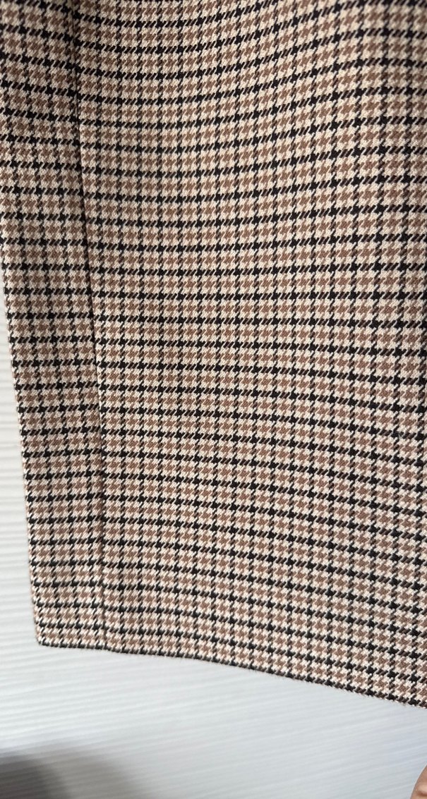 Bej Ekose Desenli Kemerli Midi Etek - Görsel 2