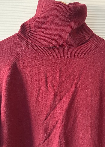 Bordo Kadın Boğazlı Uzun Kollu Triko Tunik-Elbise - Görsel 3