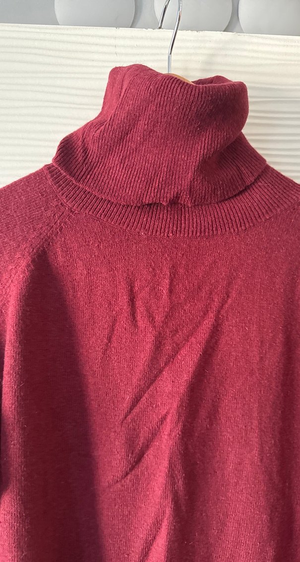 Bordo Kadın Boğazlı Uzun Kollu Triko Tunik-Elbise - Görsel 3